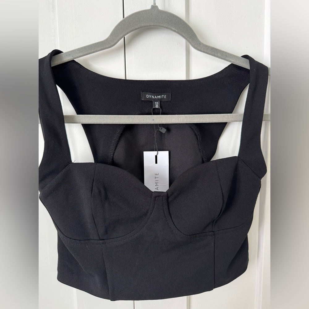 Dynamite Bustier Crop Bare Cupped Crop Top, Black, S